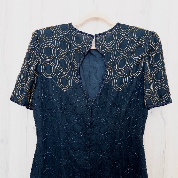 VTG JMC Womens Silk Beaded Dress Size 14 BlackArt Deco Cocktail Gatsby Glam - Picture 9 of 10